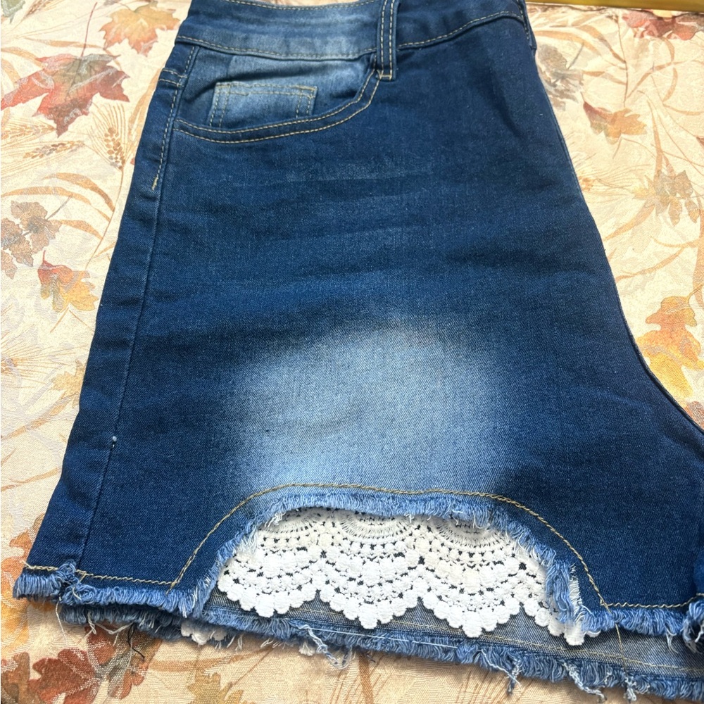 White Lace Trim Dark Blue Women’s Jeans
